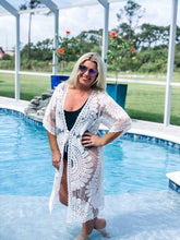 Load image into Gallery viewer, "Boho Babe" White Swim Cover/Kimono