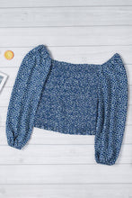 Load image into Gallery viewer, Green Square Neck Puff Sleeve Floral Smocked Top