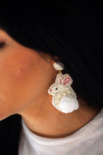 Load image into Gallery viewer, Easter Bunny Pom Seed Bead Earrings in White