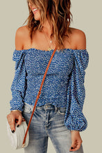 Load image into Gallery viewer, Green Square Neck Puff Sleeve Floral Smocked Top