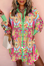 Load image into Gallery viewer, Orange Western Geometric Print Cuffed Shift Shirt Dress