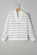 Load image into Gallery viewer, White Striped Zipper V-Neck Top