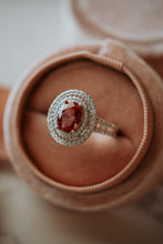 Load image into Gallery viewer, Kate Ruby Oval Halo Sterling Silver Ring