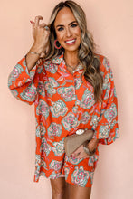 Load image into Gallery viewer, Red Floral Print Lapel Collar Loose Shirt Mini Dress