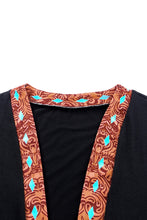 Load image into Gallery viewer, Black Western Pattern Cow Patchwork Open Front Cardigan
