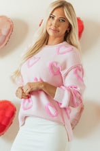 Load image into Gallery viewer, Pink Heart Shape Bubble Sleeve Baggy Sweater
