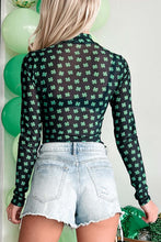 Load image into Gallery viewer, Green St Patrick Shamrock Printed Long Sleeve Mesh Bodysuit