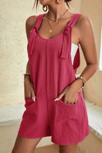Load image into Gallery viewer, Red Adjustable Straps Pocketed Textured Romper