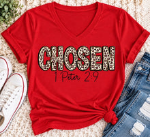 Load image into Gallery viewer, CHOSEN 1 Peter 2:9 leopard print Christian graphic apparel for women in red and beige