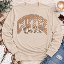 Load image into Gallery viewer, Coffee Weather polka dot graphic shirt available in brown and beige V-neck, crewneck tee, long sleeve tee and hoodie styles.