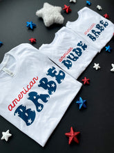 Load image into Gallery viewer, American Babe | Women's Starred White Short Sleeve Graphic Tee