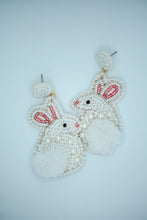 Load image into Gallery viewer, Easter Bunny Pom Seed Bead Earrings in White