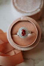 Load image into Gallery viewer, Kate Ruby Oval Halo Sterling Silver Ring