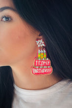 Load image into Gallery viewer, Happy Birthday Cake Seed Bead Earrings in Pink