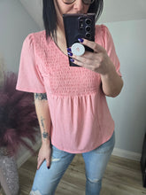 Load image into Gallery viewer, Pink Smocked Pleated Babydoll Tee