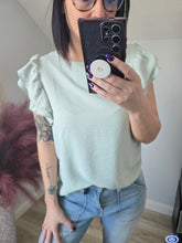 Load image into Gallery viewer, Sage Ruffle Sleeve Crinkled Blouse