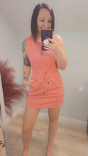Load image into Gallery viewer, French Terry Zipped Collar Drawstring Waist Mini Dress