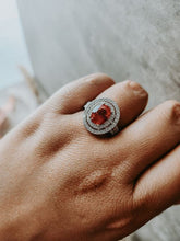 Load image into Gallery viewer, Kate Ruby Oval Halo Sterling Silver Ring