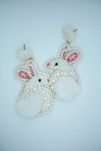 Load image into Gallery viewer, Easter Bunny Pom Seed Bead Earrings in White