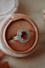 Load image into Gallery viewer, Kate Ruby Oval Halo Sterling Silver Ring