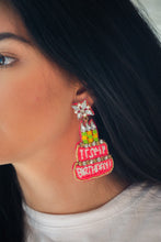 Load image into Gallery viewer, Happy Birthday Cake Seed Bead Earrings in Pink