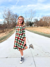 Load image into Gallery viewer, Peace on Earth | Girl's Long Sleeve Plaid Twirl Dress