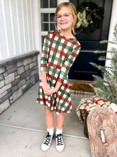 Load image into Gallery viewer, Peace on Earth | Girl's Long Sleeve Plaid Twirl Dress