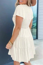 Load image into Gallery viewer, Beige Smocked Top V-Neck Dress