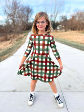 Load image into Gallery viewer, Peace on Earth | Girl's Long Sleeve Plaid Twirl Dress