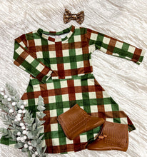 Load image into Gallery viewer, Peace on Earth | Girl's Long Sleeve Plaid Twirl Dress