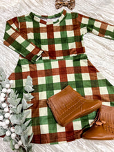 Load image into Gallery viewer, Peace on Earth | Girl's Long Sleeve Plaid Twirl Dress