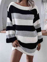 Load image into Gallery viewer, Striped Long Sleeve Mini Sweater Dress