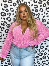 Load image into Gallery viewer, Viva La Dolly Pink Sequin Bodysuit