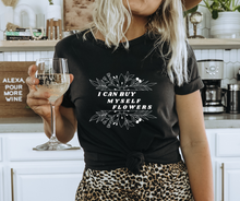 Load image into Gallery viewer, I Can Buy Myself Flowers | Boho Vintage Black Unisex Graphic Tee