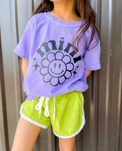 Load image into Gallery viewer, Groovy Smile Flower Mama + Mini | Violet Comfort Colors Kids Graphic Tee