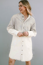 Load image into Gallery viewer, Gray Gradient Long Sleeve Button Up Raw Hem Denim Dress
