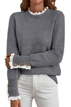 Load image into Gallery viewer, Sleet Lace Trim  Buttoned Cuffs Sweater

