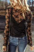 Load image into Gallery viewer, Black Mesh &amp; Crochet Blouse
