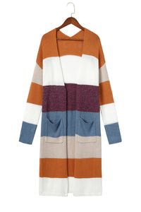 Rose Red Colorblock Open Front Long Knit Cardigan