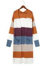 Load image into Gallery viewer, Rose Red Colorblock Open Front Long Knit Cardigan
