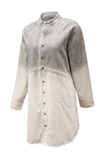 Load image into Gallery viewer, Gray Gradient Long Sleeve Button Up Raw Hem Denim Dress
