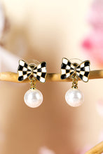 Load image into Gallery viewer, Checkered Bow Pearl Drop Earrings
