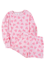 Load image into Gallery viewer, Heart Print Long Sleeve Top and Shorts Set
