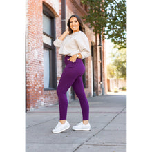 Load image into Gallery viewer, Julia Rose The Kinsley purple full length leggings front view, High-waisted purple leggings by Julia Rose
