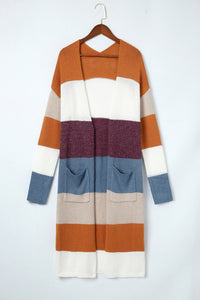 Rose Red Colorblock Open Front Long Knit Cardigan