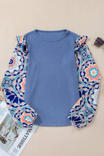 Load image into Gallery viewer, Waffle Floral Sleeve Top
