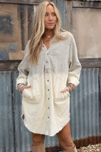 Load image into Gallery viewer, Gray Gradient Long Sleeve Button Up Raw Hem Denim Dress
