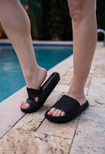 Load image into Gallery viewer, “Black Insanely Comfy Slides by Julia Rose lightweight cushioned sole
