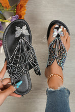 Load image into Gallery viewer, Black Rhinestone Butterfly Shape Flat Flip Flops
