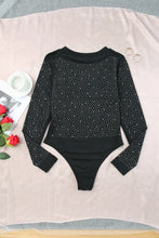 Load image into Gallery viewer, Black Rhinestone O-neck Long Sleeve Bodysuit
